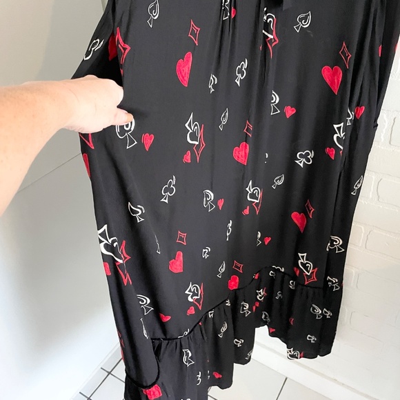 Zara Maxi dress goth Flowy Tie front Hearts Whimsical Novelty print XS Oversized - Picture 14 of 16